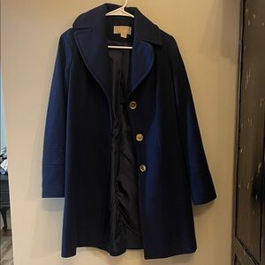Michael Kors Deep Blue Pea Coat with Gold Accents